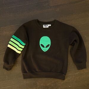 Kids Black Sweatshirt with Green Alien Design & green ombré stripes on sleeve